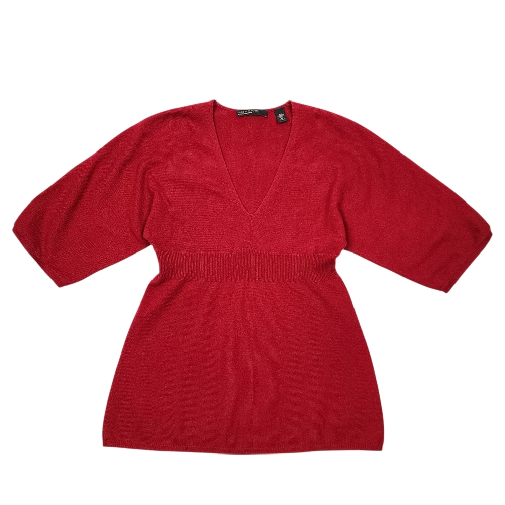 Lord & Taylor Red Cashmere Sweater V Neck Empire Waist Size M